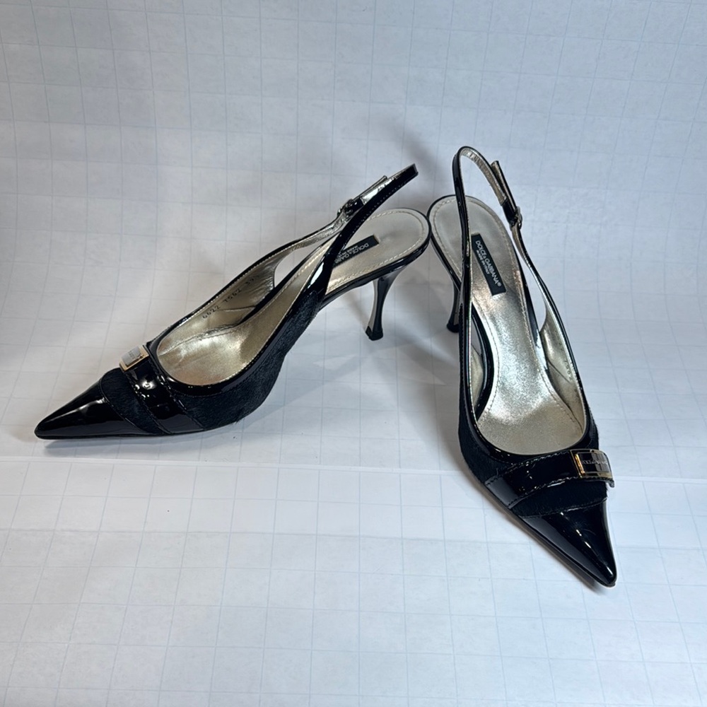 Dolce & Gabbana Black Patent Leather Slingback Heels 39.5